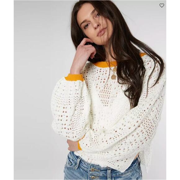 FREE PEOPLE Ivory White Crochet Open Weave Home Run Sweater | XS - Picture 1 of 10